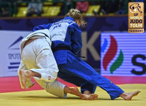 Anna Borowska wykonująca rzut w walce judo podczas zawodów Grand Prix w Taszkiencie